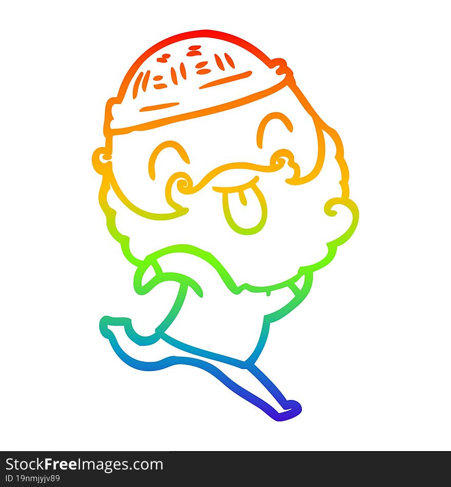 rainbow gradient line drawing running man with beard sticking out tongue