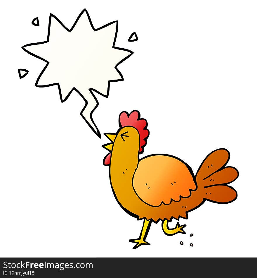 Cartoon Rooster And Speech Bubble In Smooth Gradient Style