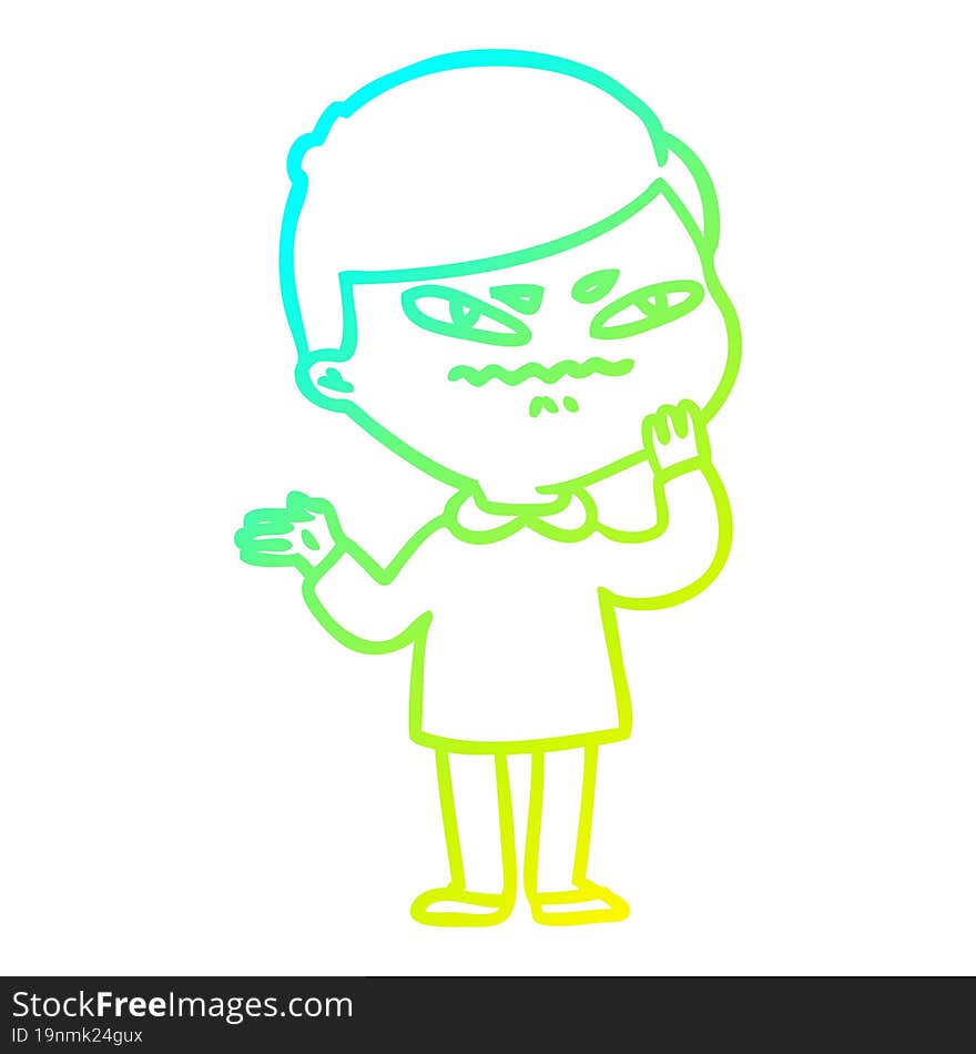 cold gradient line drawing of a cartoon angry man