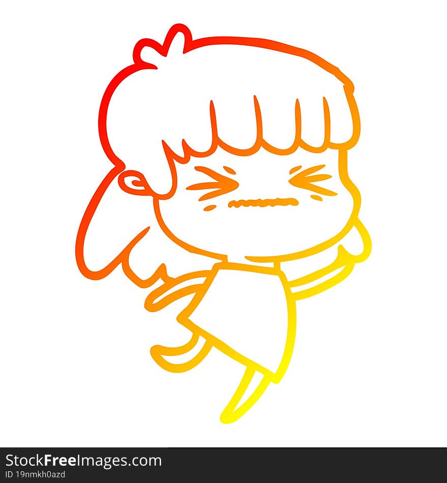 warm gradient line drawing of a cartoon woman