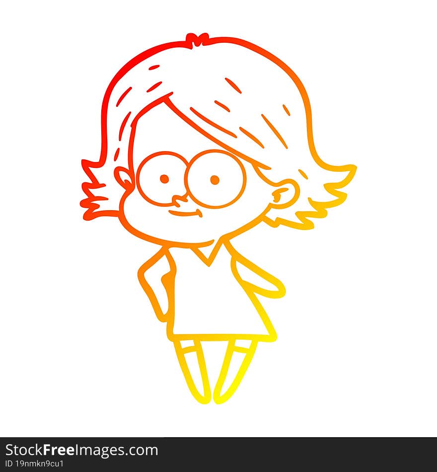 warm gradient line drawing happy cartoon girl