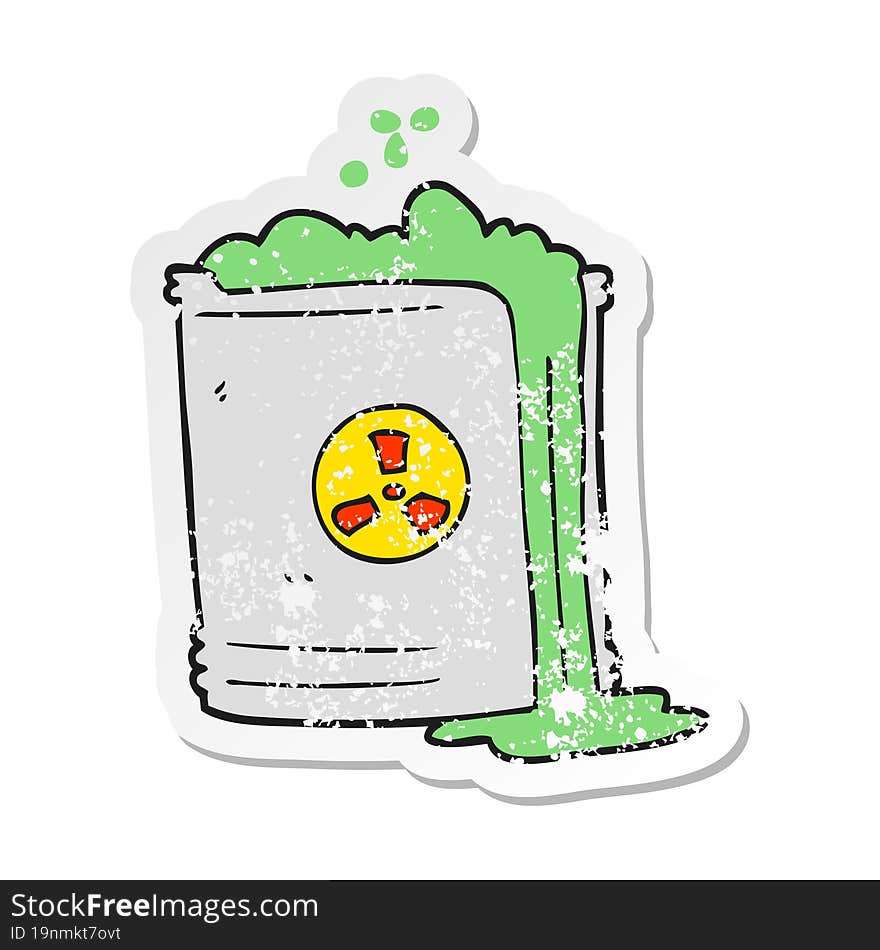 Retro Distressed Sticker Of A Cartoon Radioactive Waste