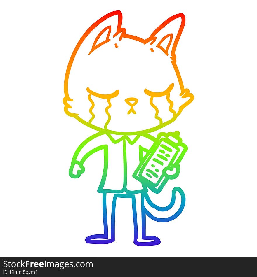 rainbow gradient line drawing crying cartoon business cat