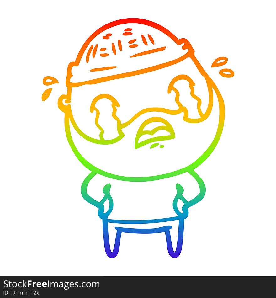 rainbow gradient line drawing cartoon bearded man crying