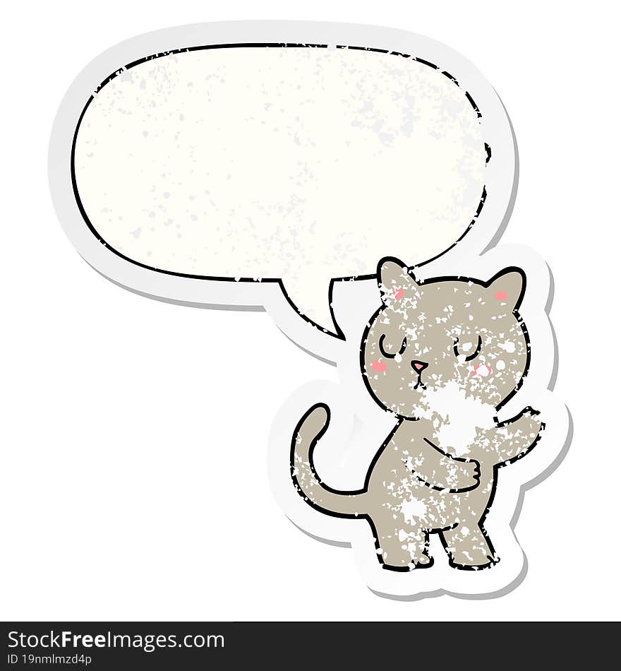 Cartoon Cat And Speech Bubble Distressed Sticker