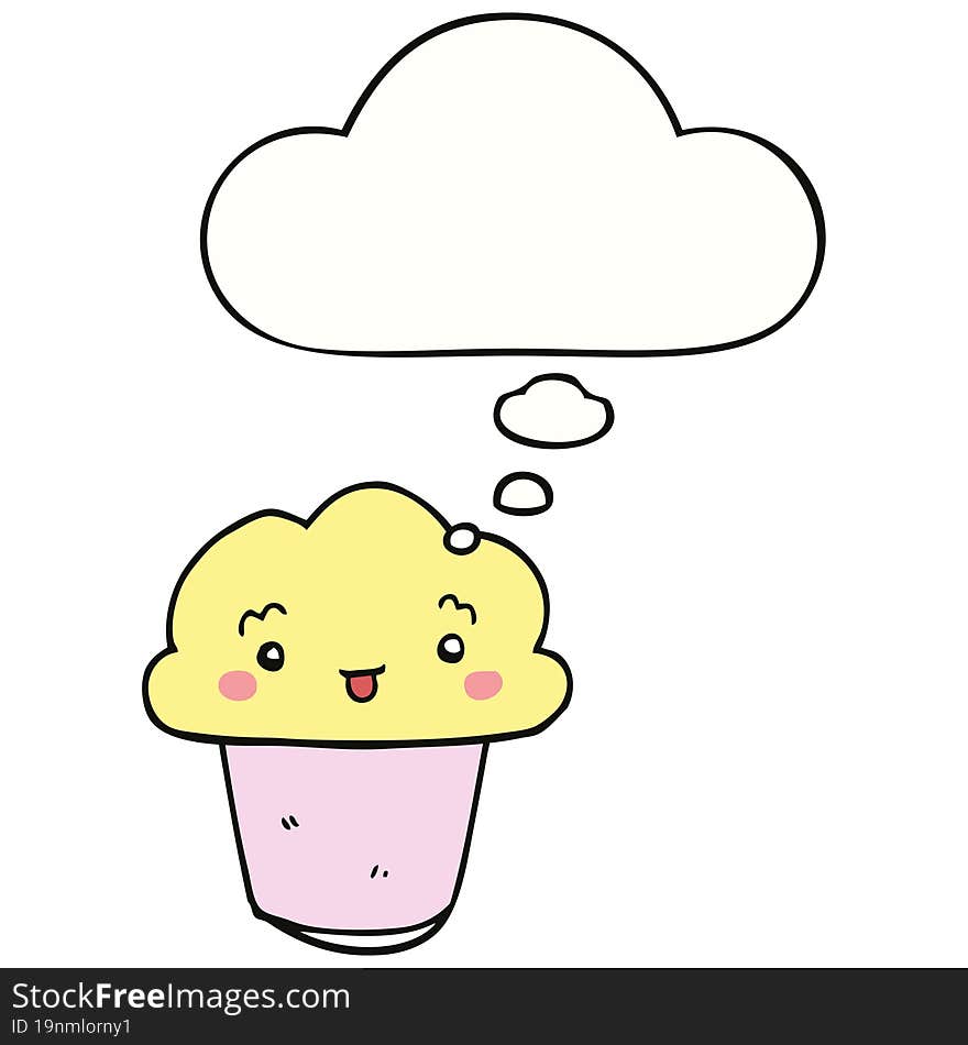 cartoon cupcake with face with thought bubble