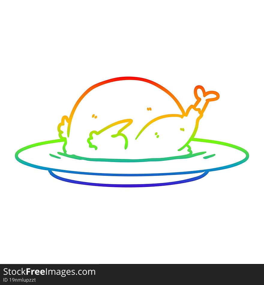 rainbow gradient line drawing cartoon cooked turkey