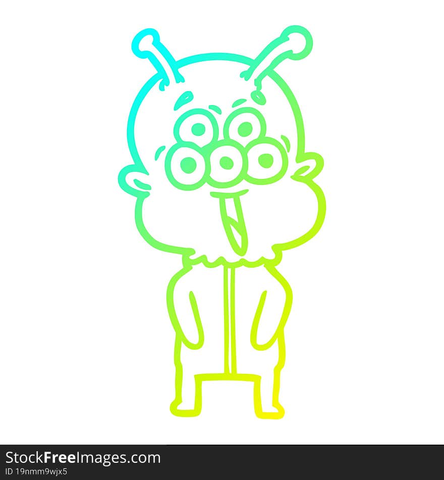 Cold Gradient Line Drawing Happy Cartoon Alien