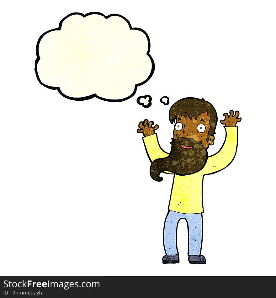 cartoon excited man with beard with thought bubble