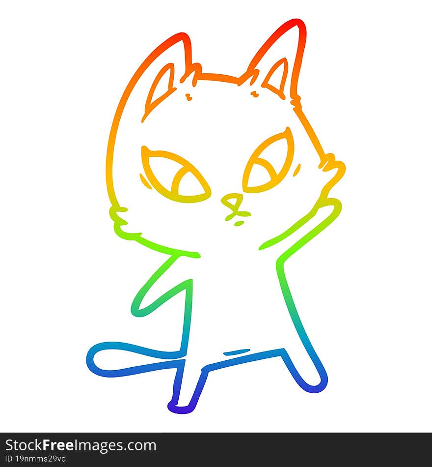 Rainbow Gradient Line Drawing Confused Cartoon Cat