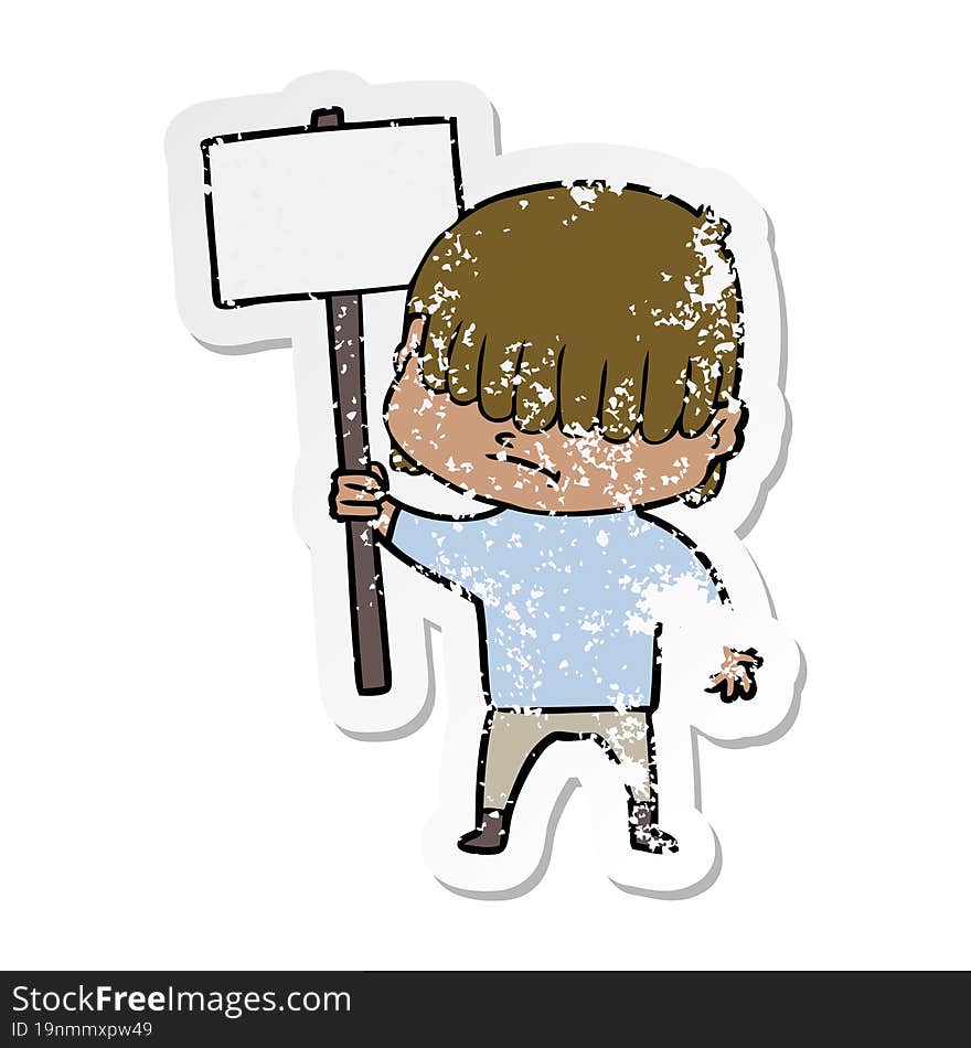 distressed sticker of a cartoon boy with untidy hair