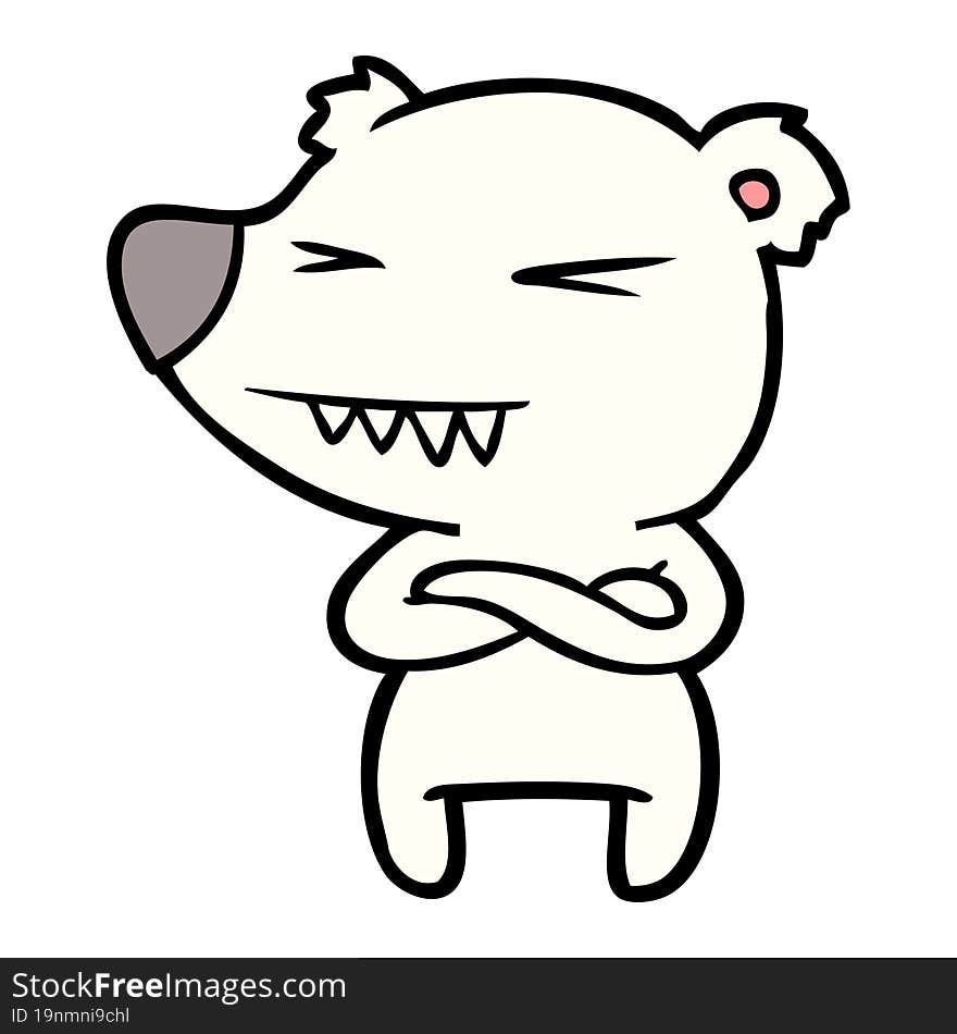 angry polar bear cartoon with folded arms. angry polar bear cartoon with folded arms