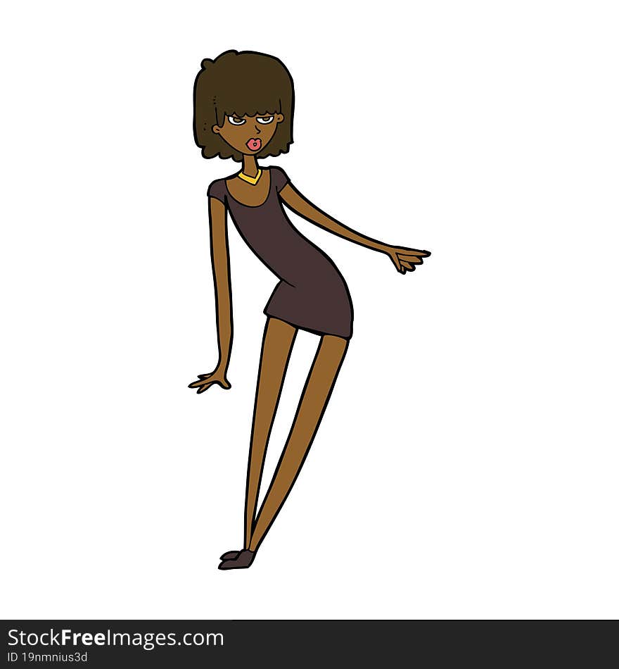 cartoon woman in dress leaning