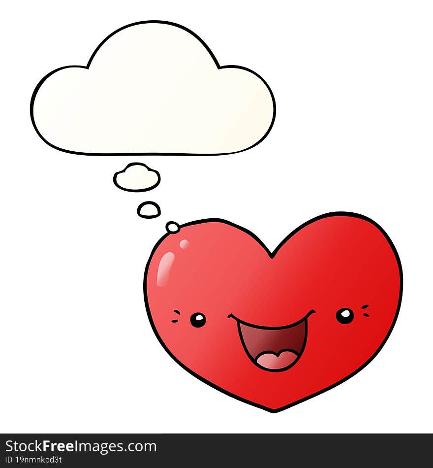 cartoon love heart character and thought bubble in smooth gradient style