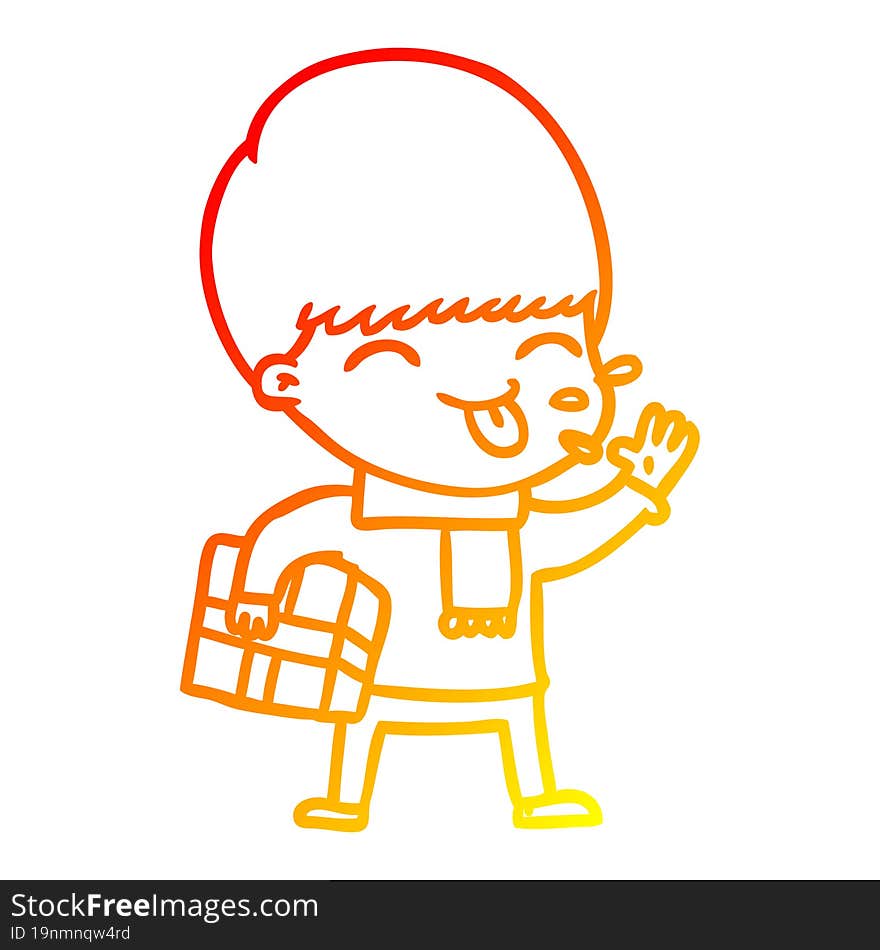 warm gradient line drawing of a cartoon boy sticking out tongue