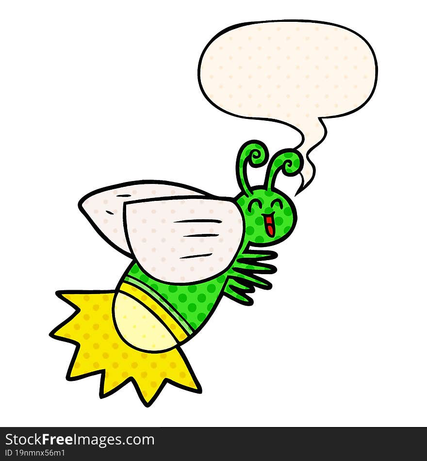 cartoon glow bug and speech bubble in comic book style