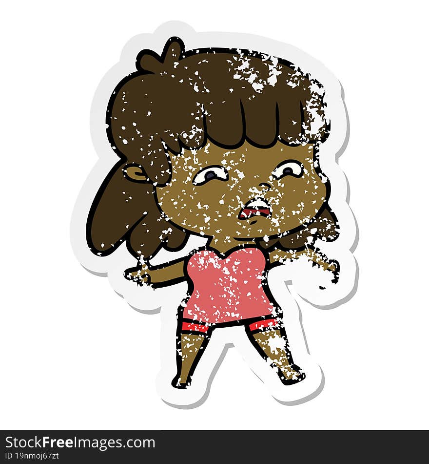 Distressed Sticker Of A Cartoon Worried Woman