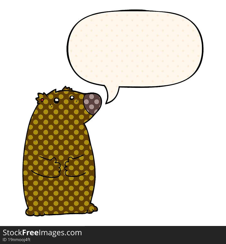 cartoon bear and speech bubble in comic book style