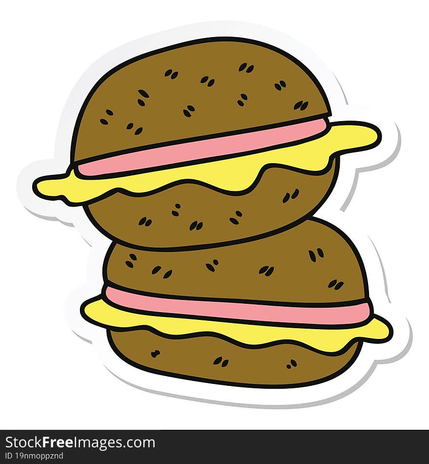 sticker of a quirky hand drawn cartoon sandwich