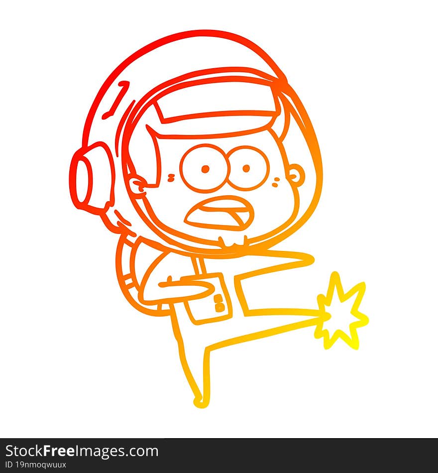 warm gradient line drawing cartoon surprised astronaut kicking