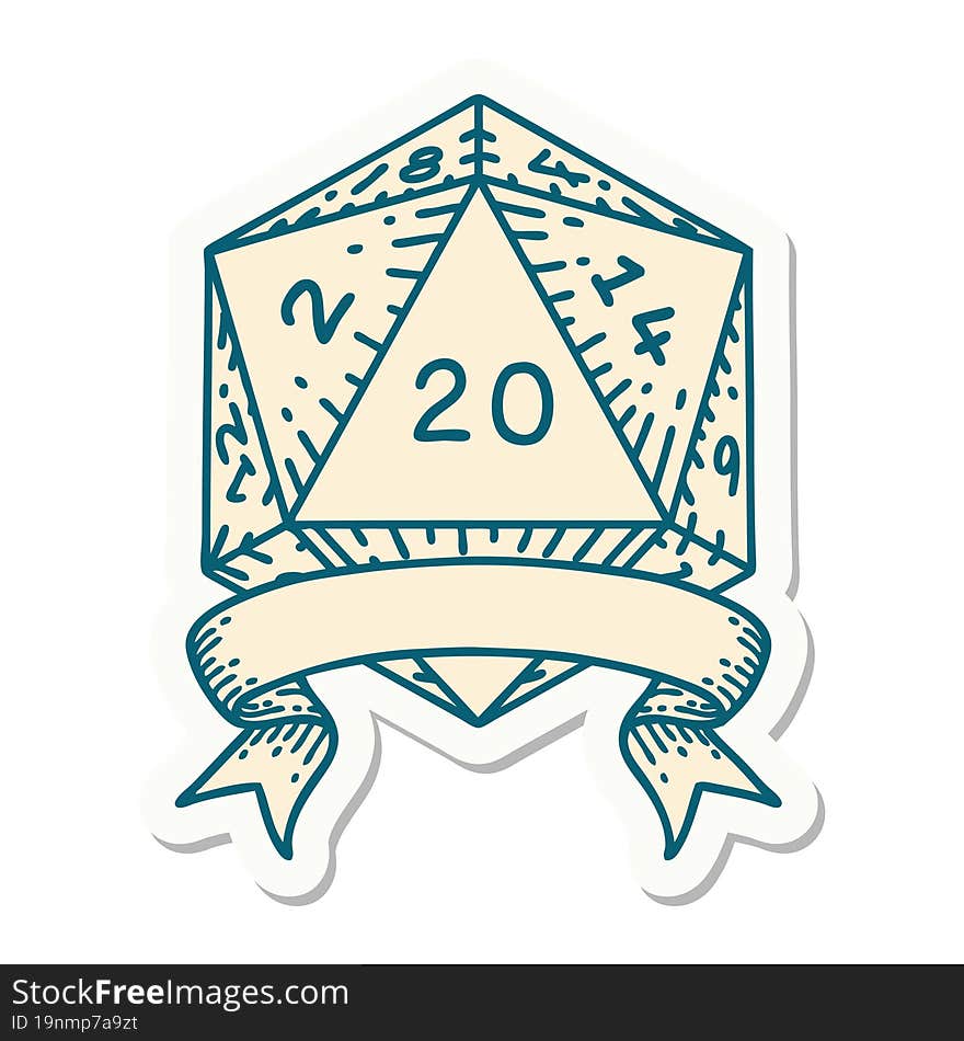 Natural 20 Critical Hit D20 Dice Roll Sticker