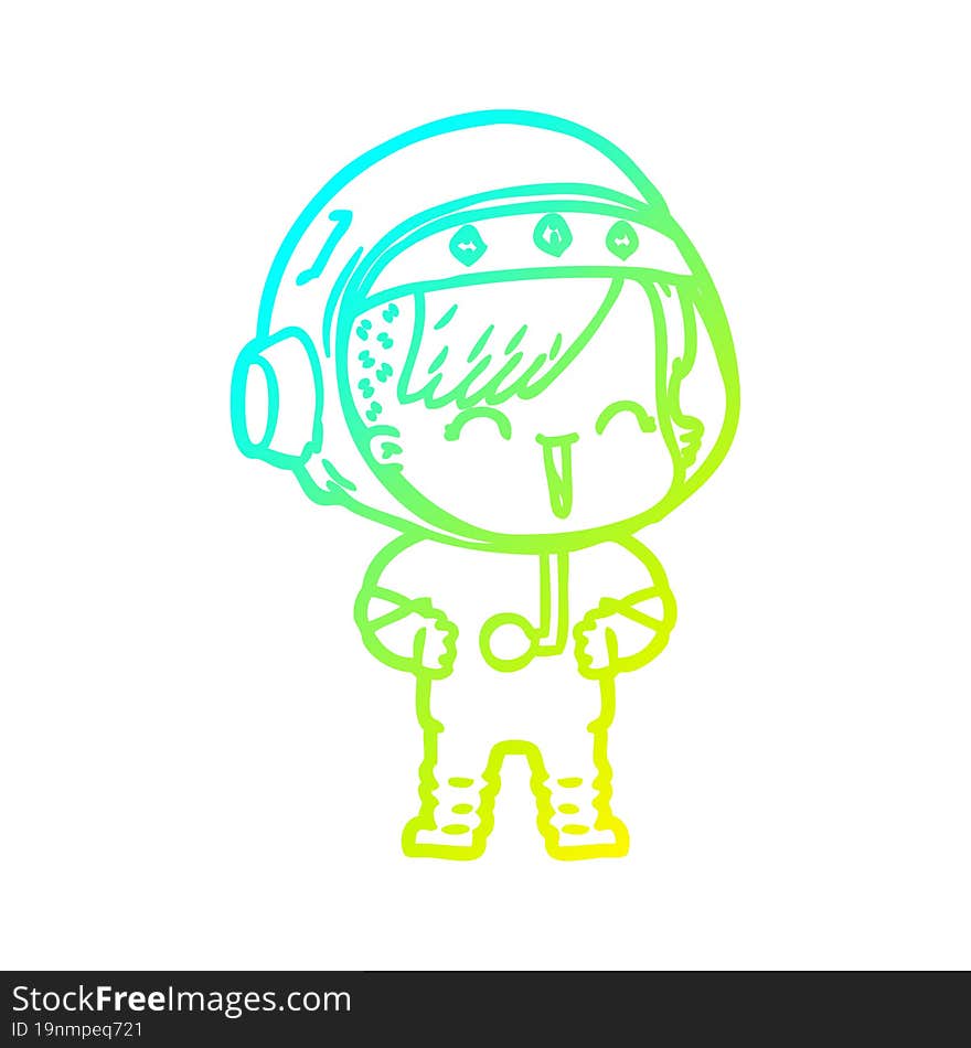 cold gradient line drawing happy cartoon space girl