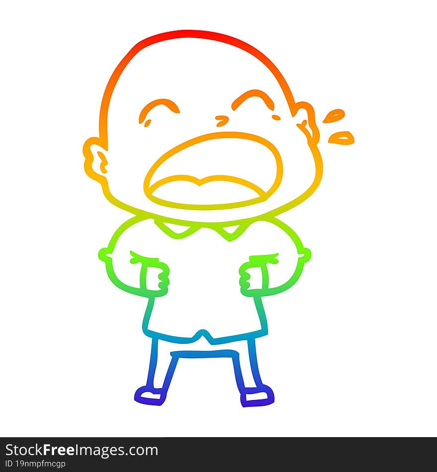 rainbow gradient line drawing cartoon shouting bald man