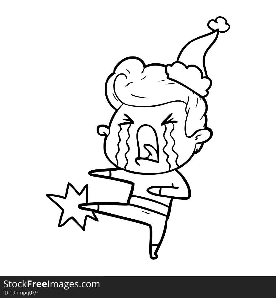 Line Drawing Of A Crying Man Wearing Santa Hat