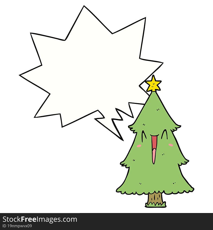 cartoon christmas tree and speech bubble