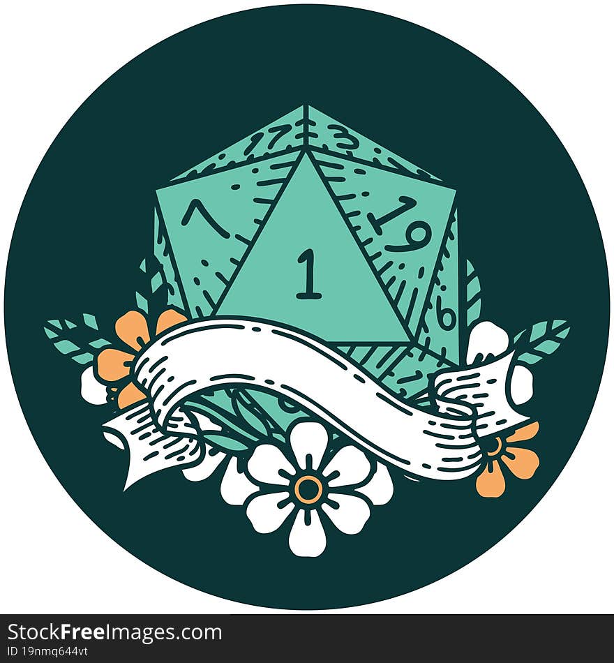 natural one d20 dice roll icon