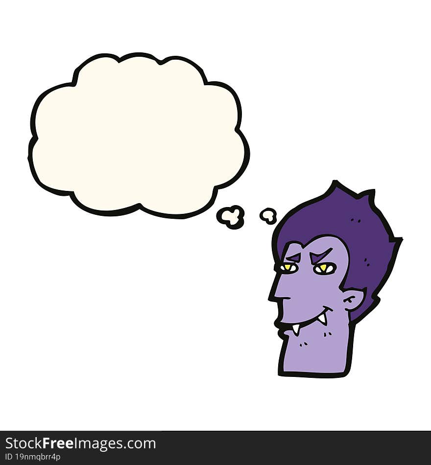 cartoon vampire face with thought bubble