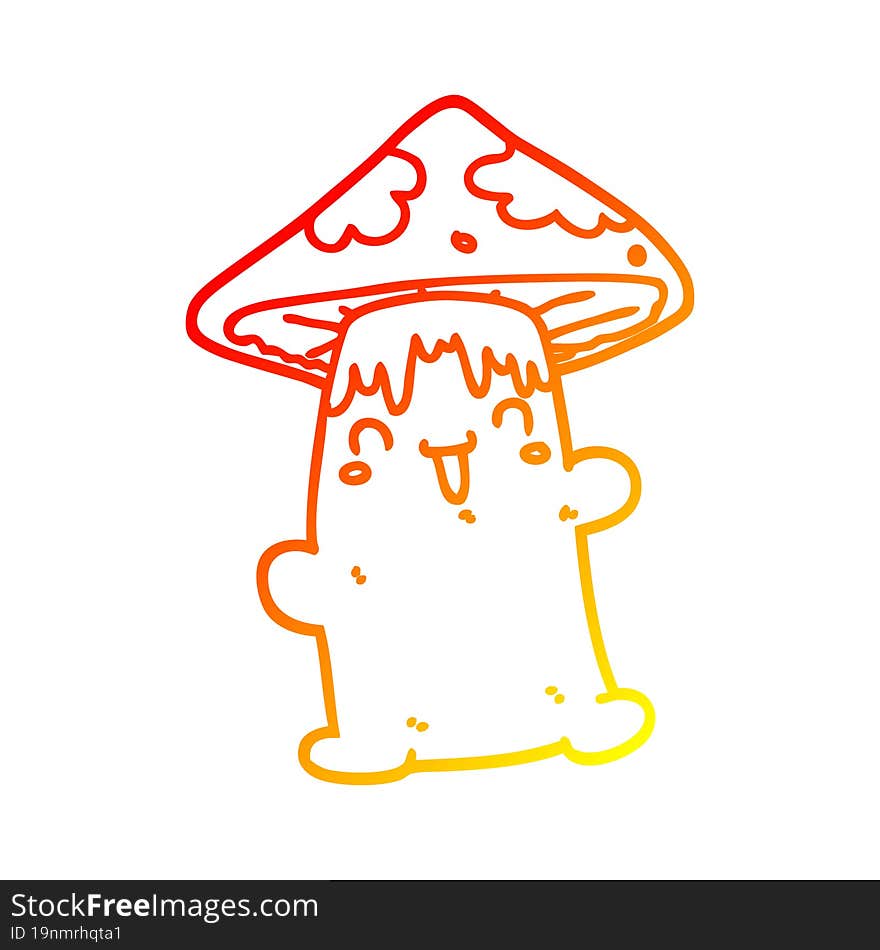 Warm Gradient Line Drawing Cartoon Mushroom Character