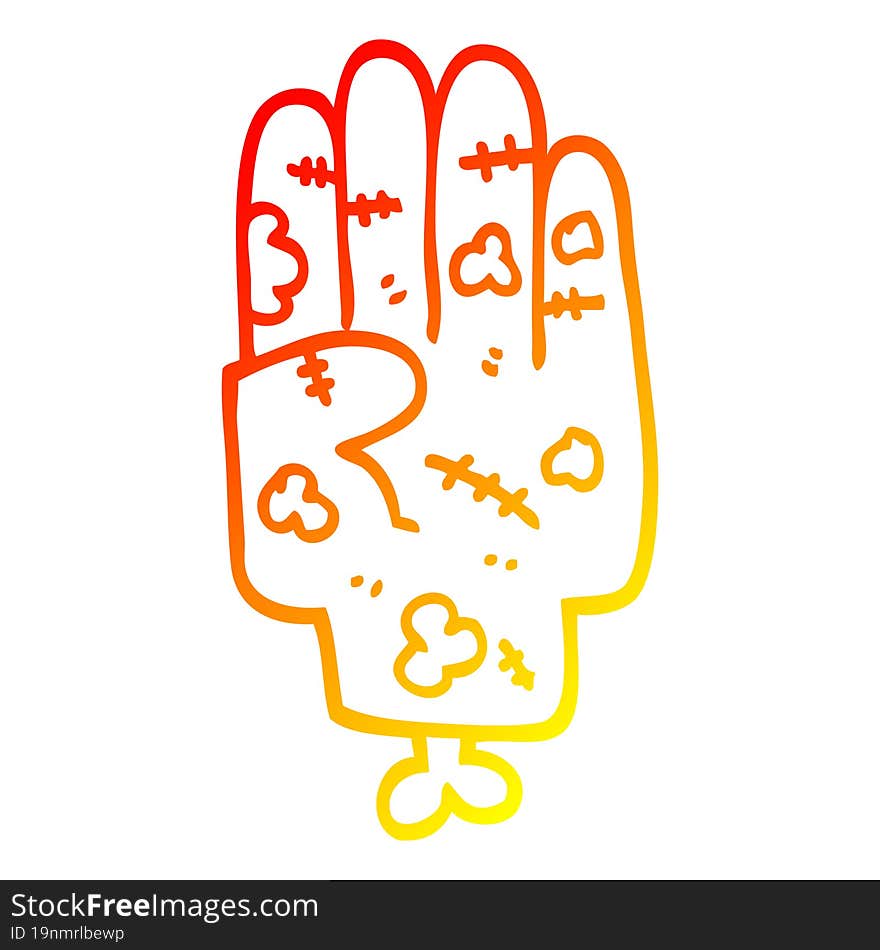 warm gradient line drawing of a cartoon zombie hand