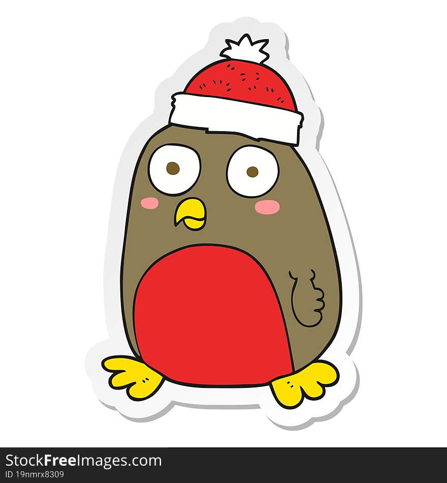 Sticker Of A Cartoon Christmas Robin