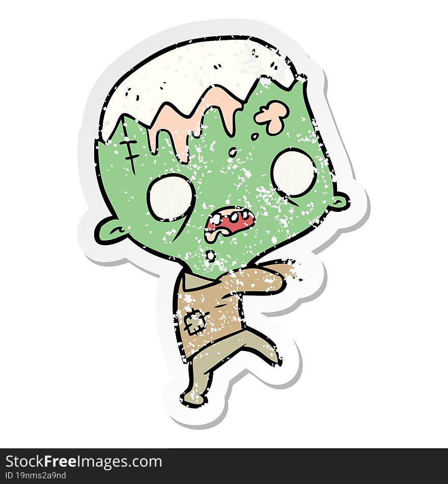 distressed sticker of a cartoon zombie