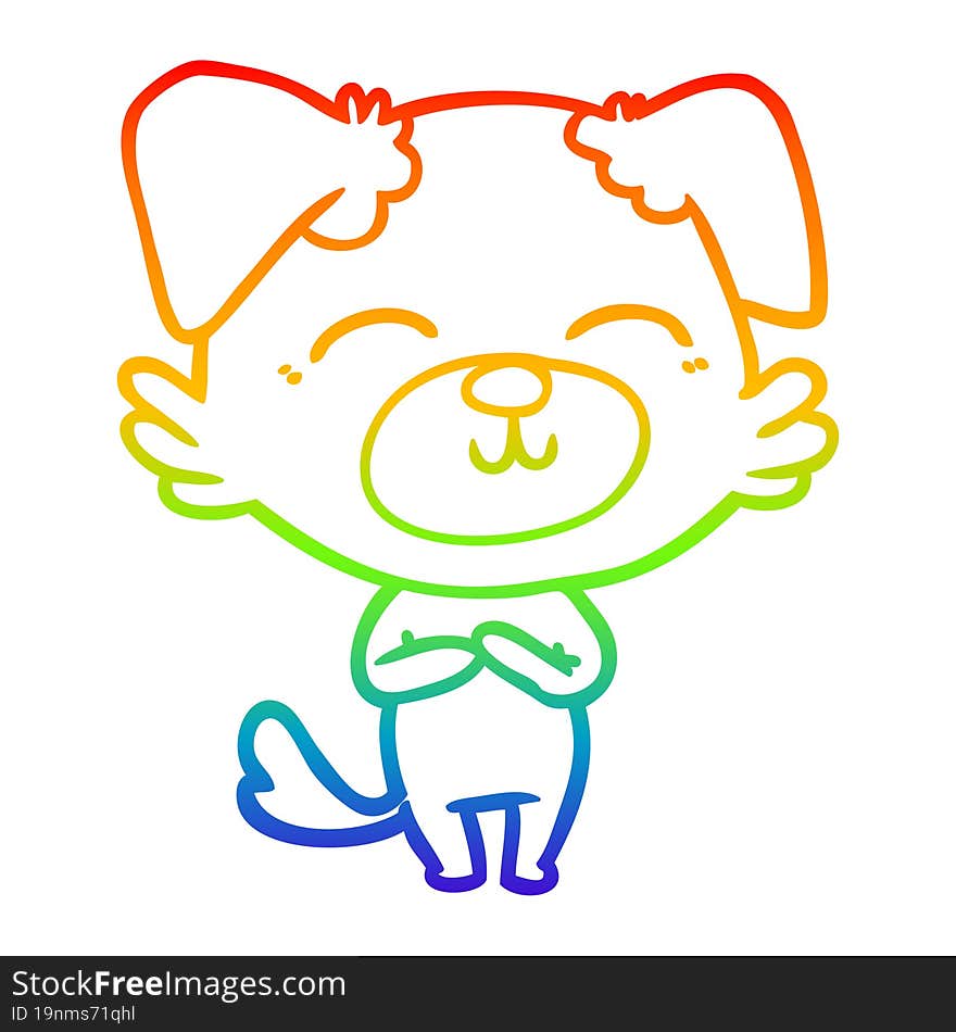 Rainbow Gradient Line Drawing Cartoon Dog