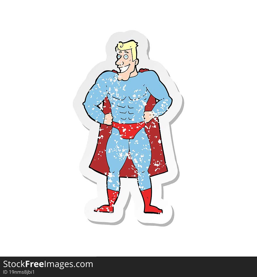 retro distressed sticker of a cartoon superhero