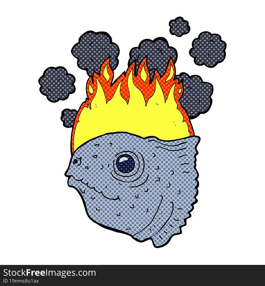 Cartoon Burning Fish Head