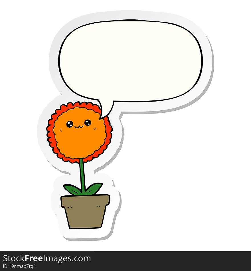 Cartoon Flower And Speech Bubble Sticker