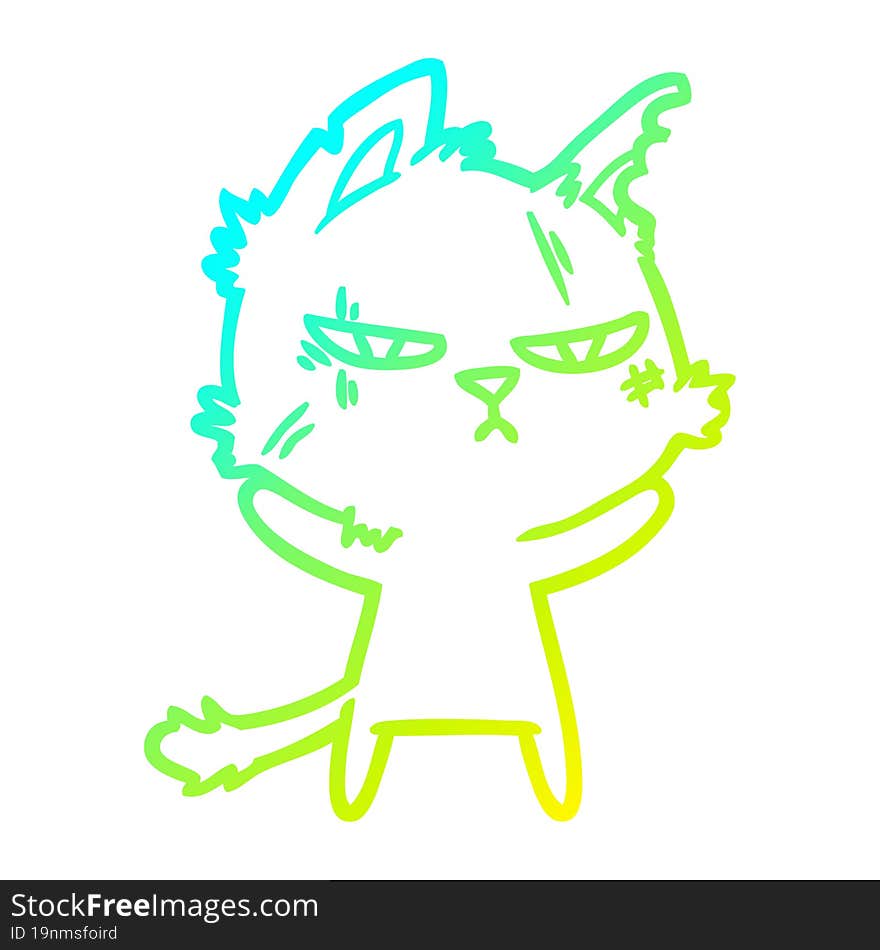 cold gradient line drawing tough cartoon cat