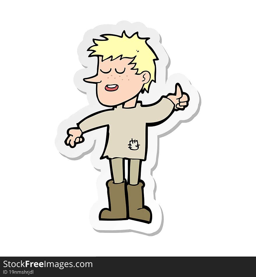 sticker of a cartoon poor boy with positive attitude