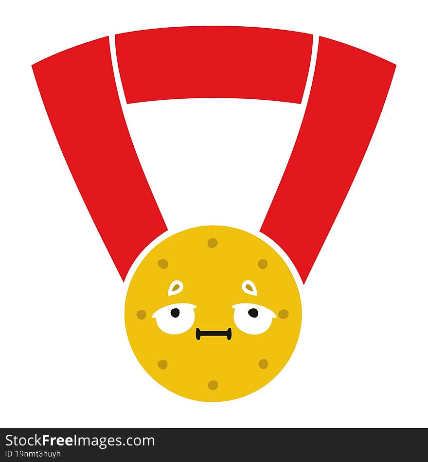 flat color retro cartoon gold medal