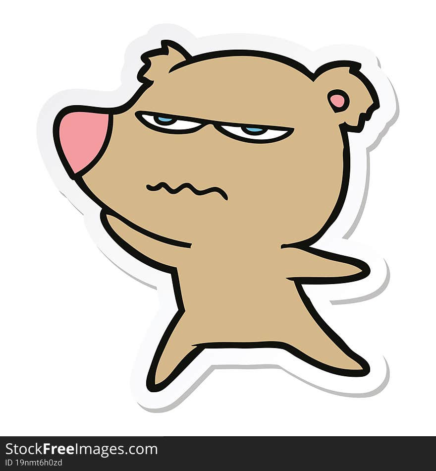 sticker of a angry bear cartoon