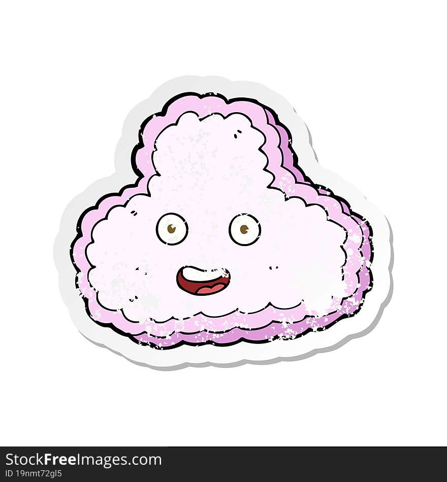 retro distressed sticker of a cartoon happy pink cloud