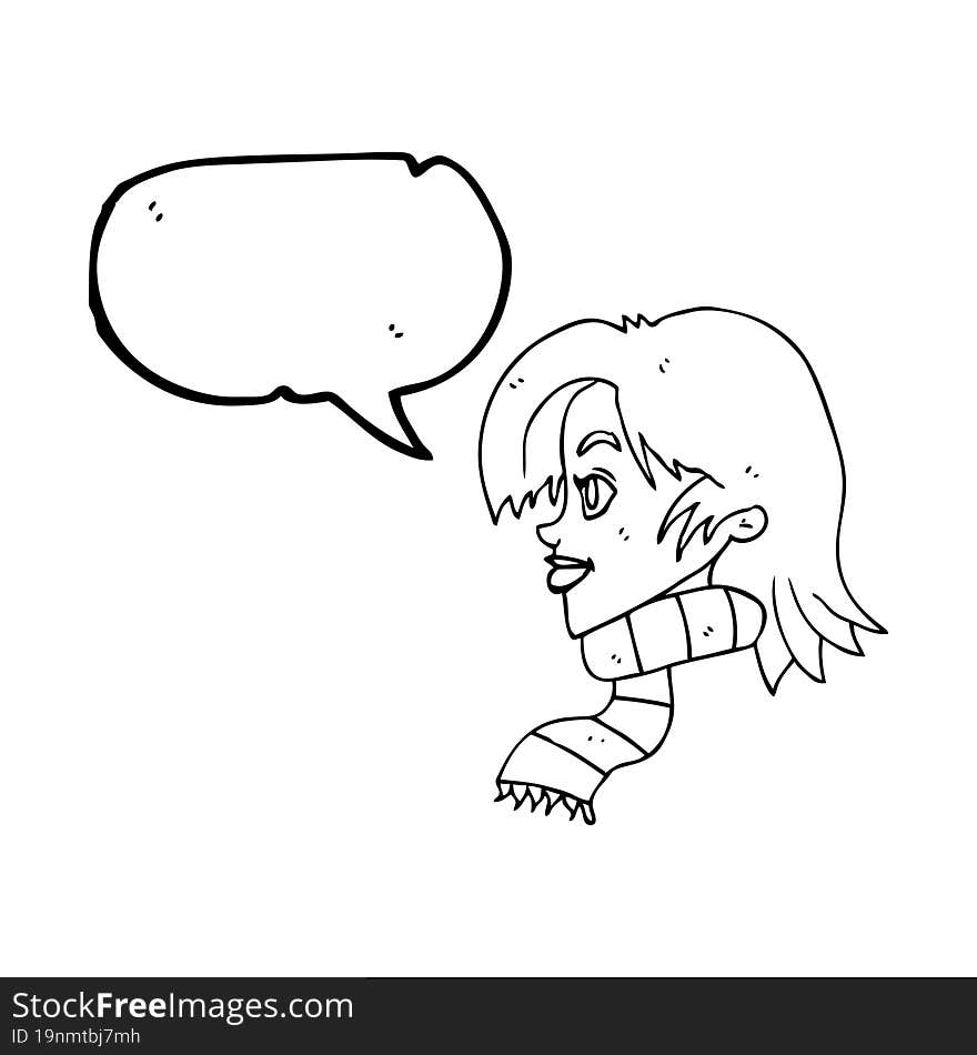 Speech Bubble Cartoon Woman Wearing Scarf