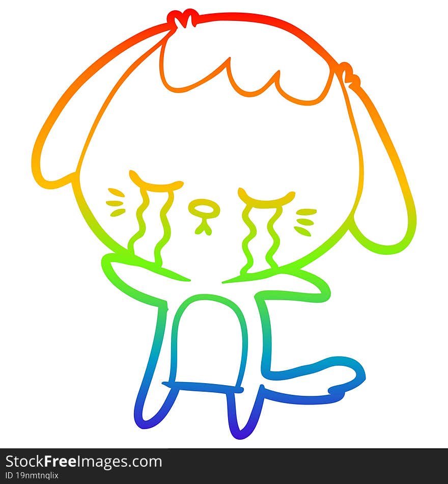 Rainbow Gradient Line Drawing Cartoon Crying Dog