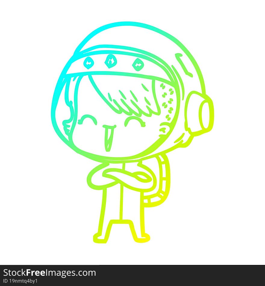 Cold Gradient Line Drawing Happy Cartoon Space Girl