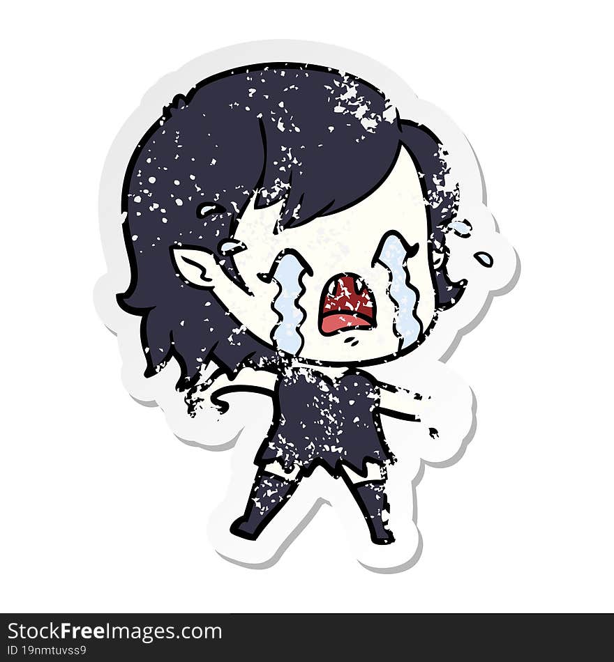 distressed sticker of a cartoon crying vampire girl