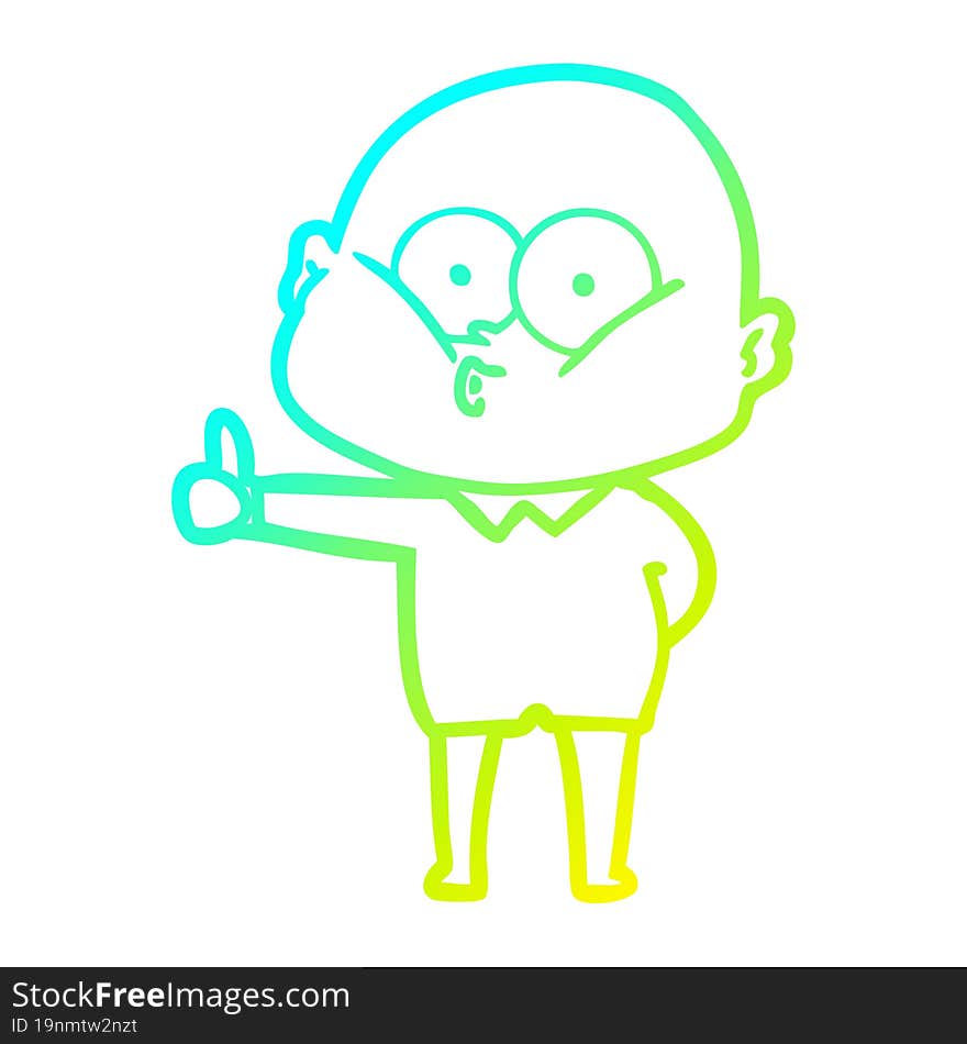 Cold Gradient Line Drawing Cartoon Bald Man Staring