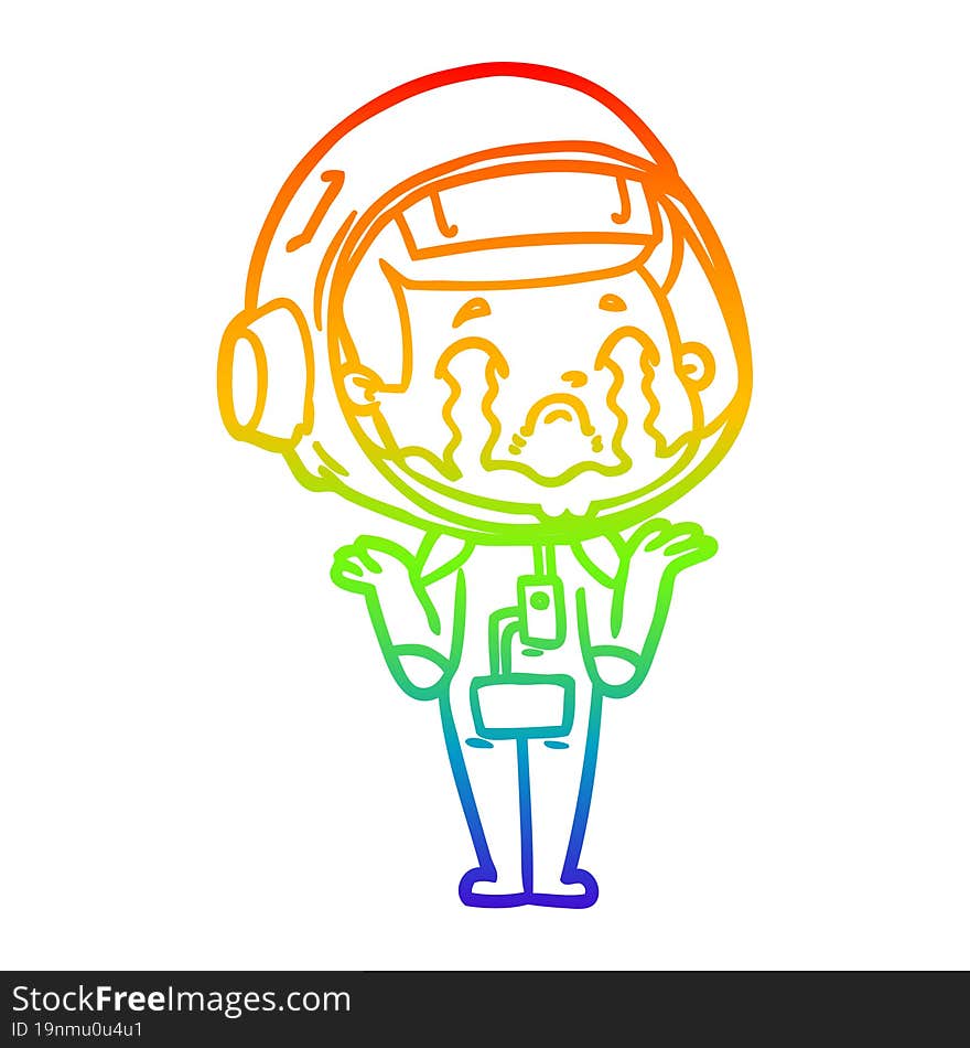 rainbow gradient line drawing cartoon crying astronaut